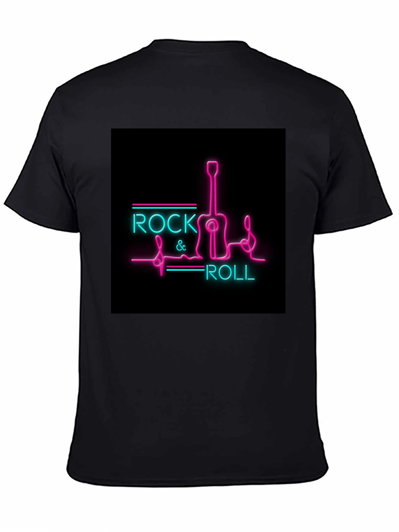 Rock & Roll Guitar Neon Graphic Black T-Shirt