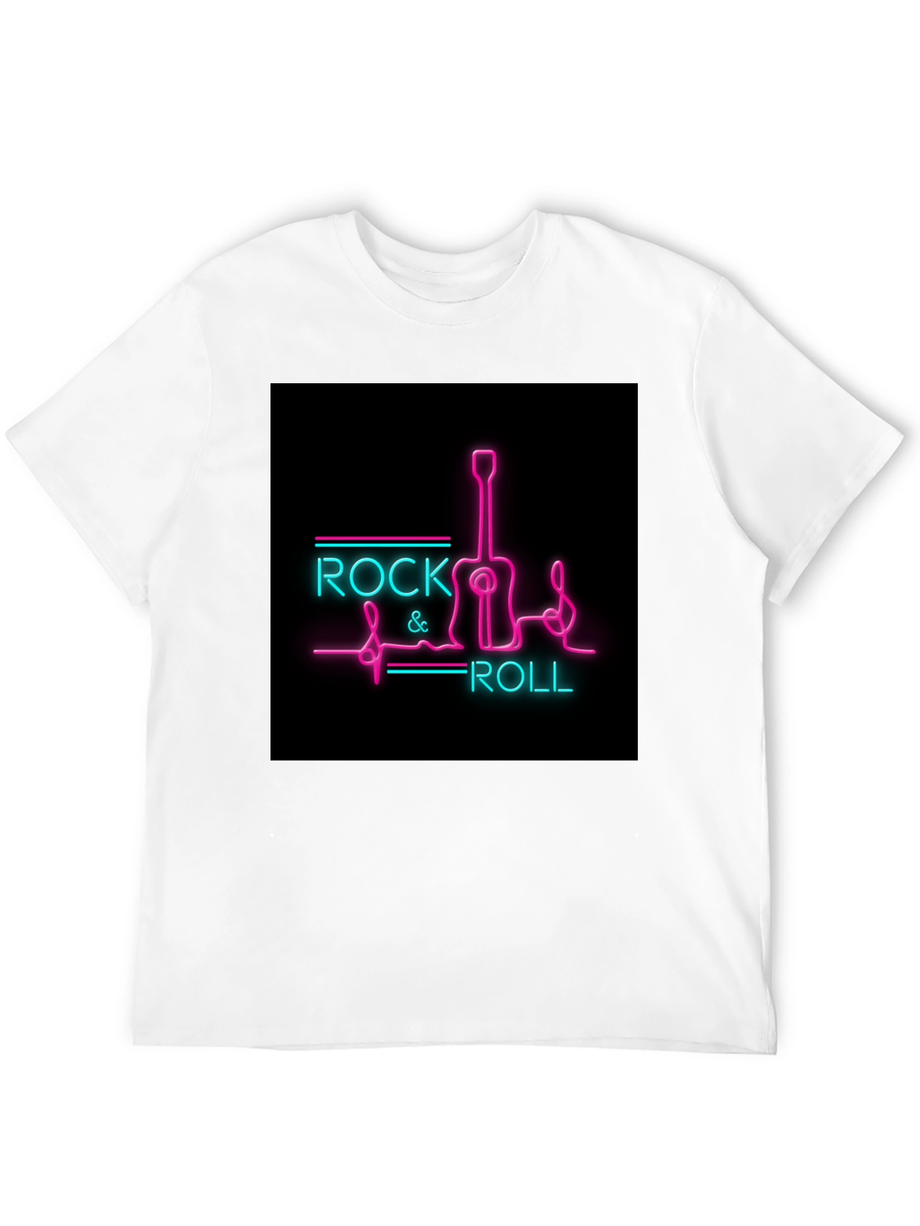 Rock & Roll Guitar Neon Graphic Black T-Shirt