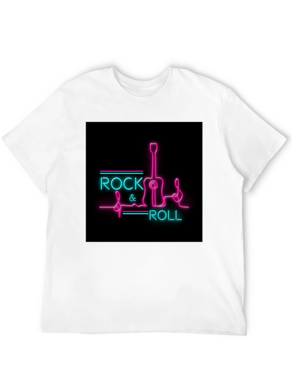 Rock & Roll Guitar Neon Graphic Black T-Shirt