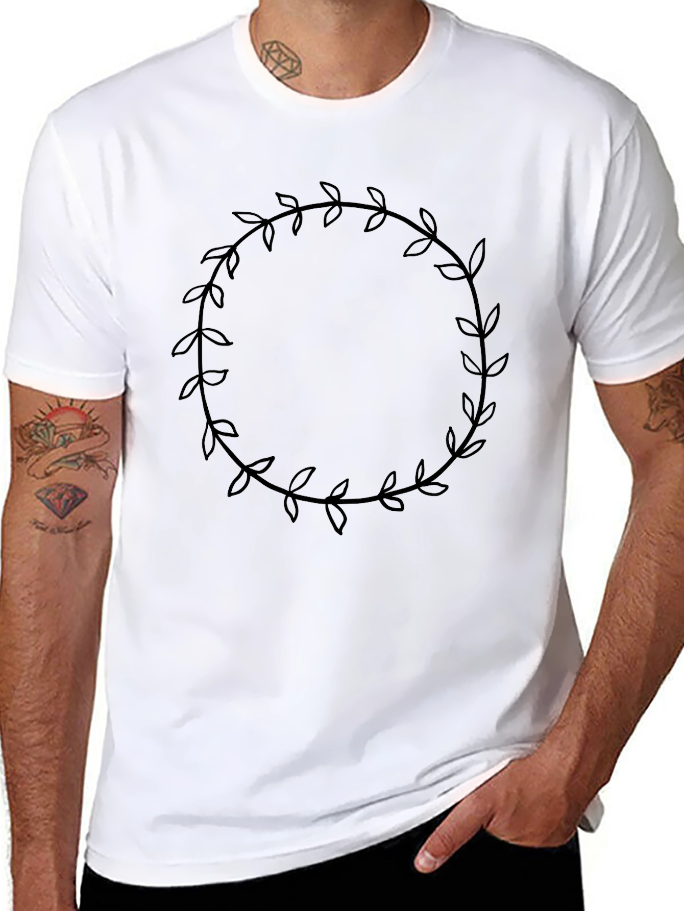 Leaf Wreath Graphic Black T-Shirt