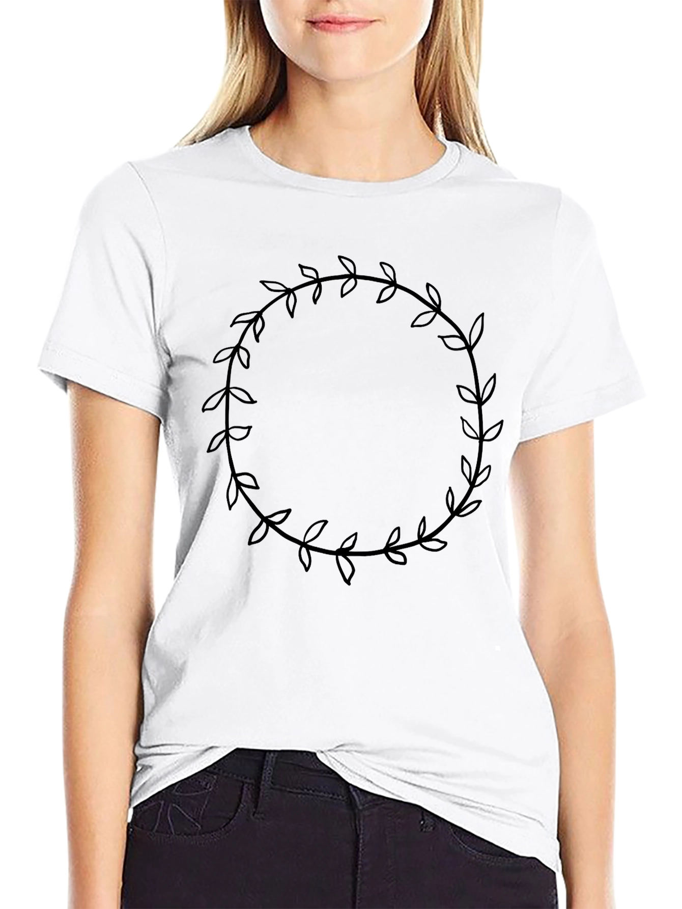Leaf Wreath Graphic Black T-Shirt