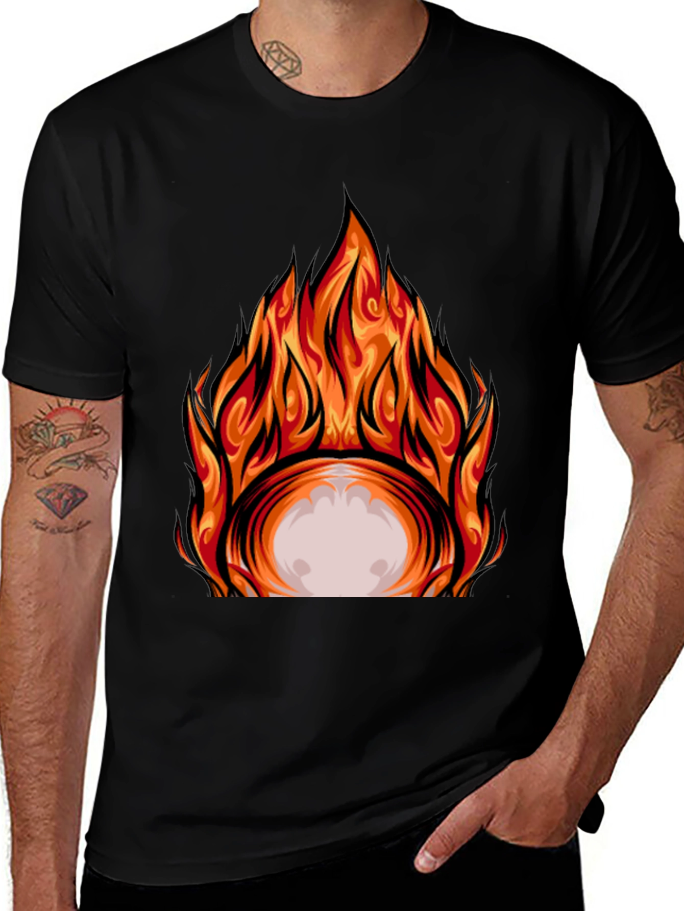 Fiery Graphic Print Black T-Shirt
