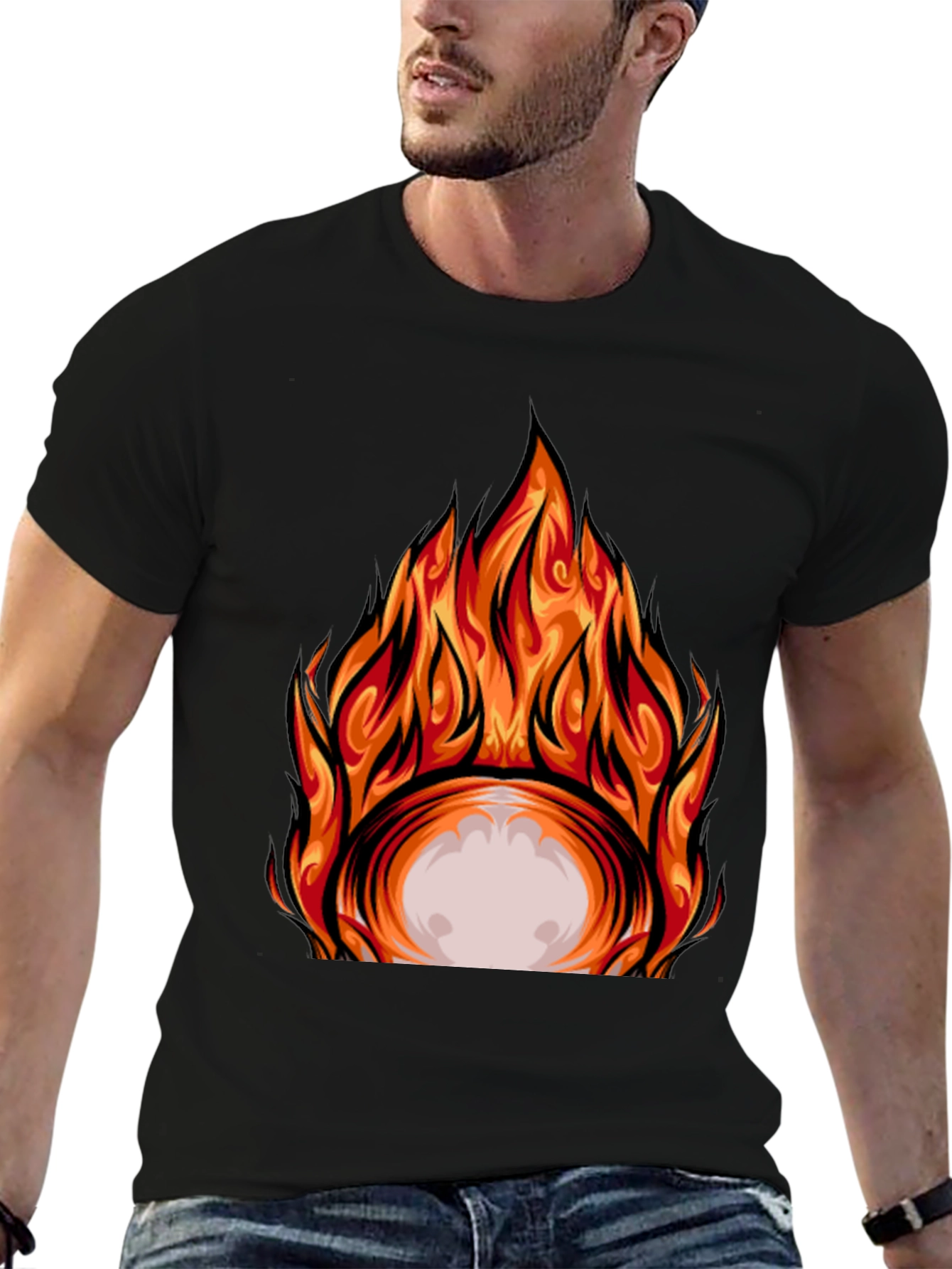 Fiery Graphic Print Black T-Shirt