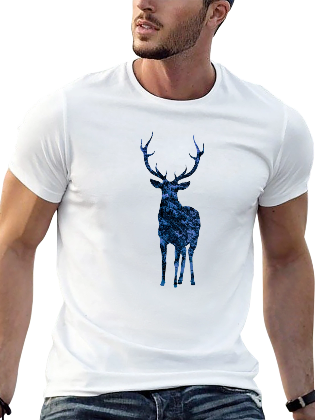 Nature Deer Graphic Tee - Trendy Mens Black T-Shirt