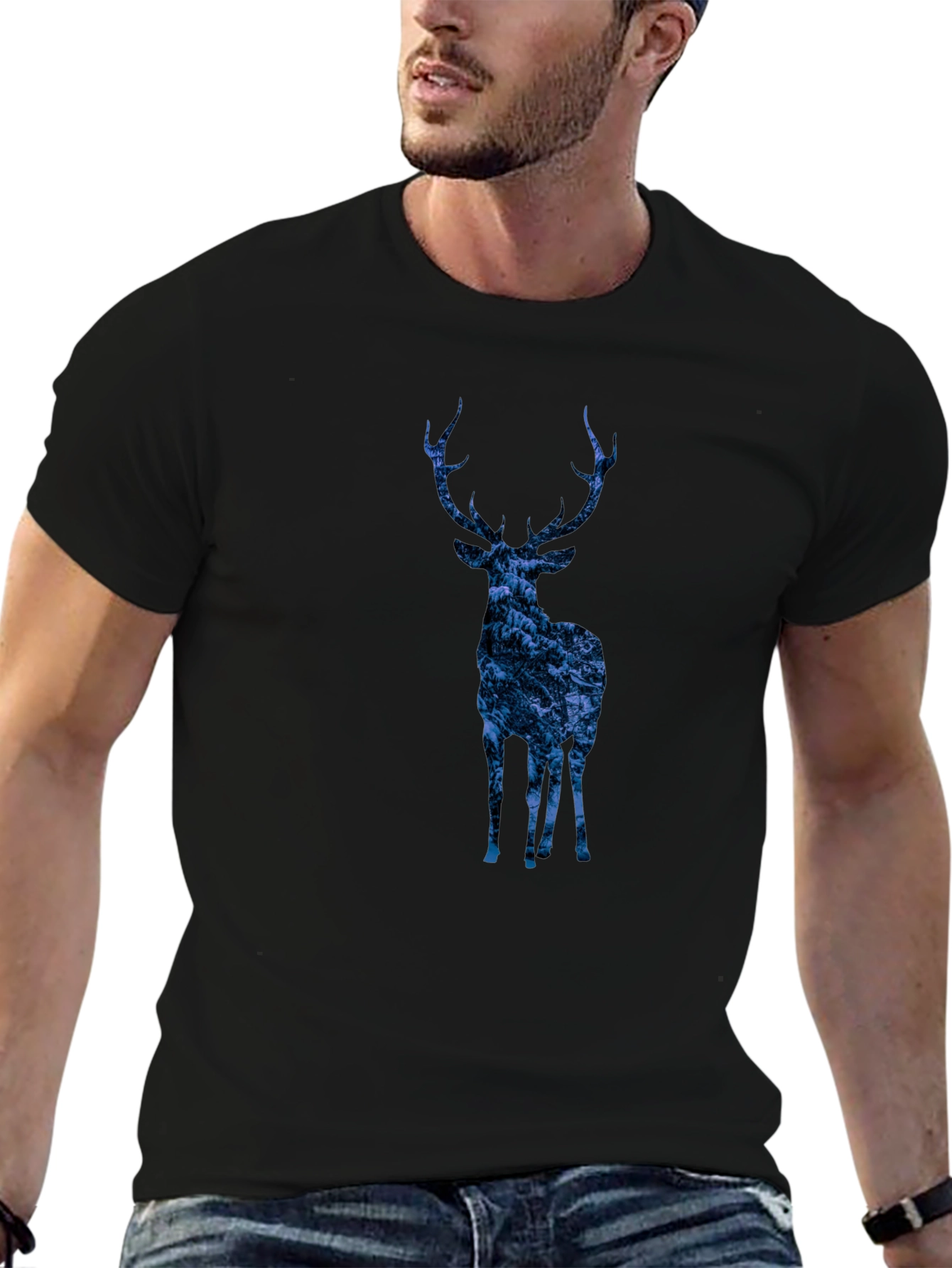 Nature Deer Graphic Tee - Trendy Mens Black T-Shirt