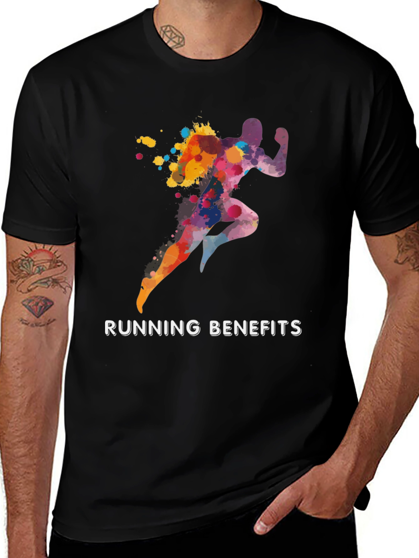 Running Benefits Graphic Tee - Black Cotton T-Shirt
