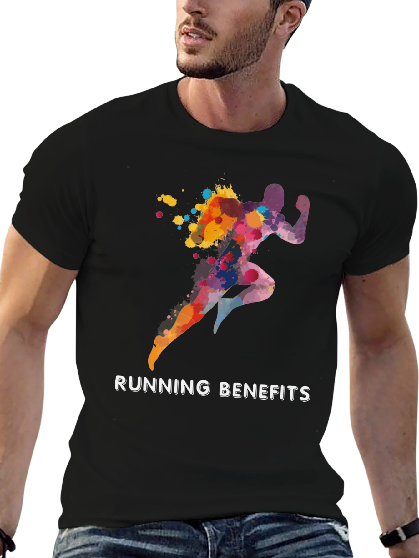 Running Benefits Graphic Tee - Black Cotton T-Shirt