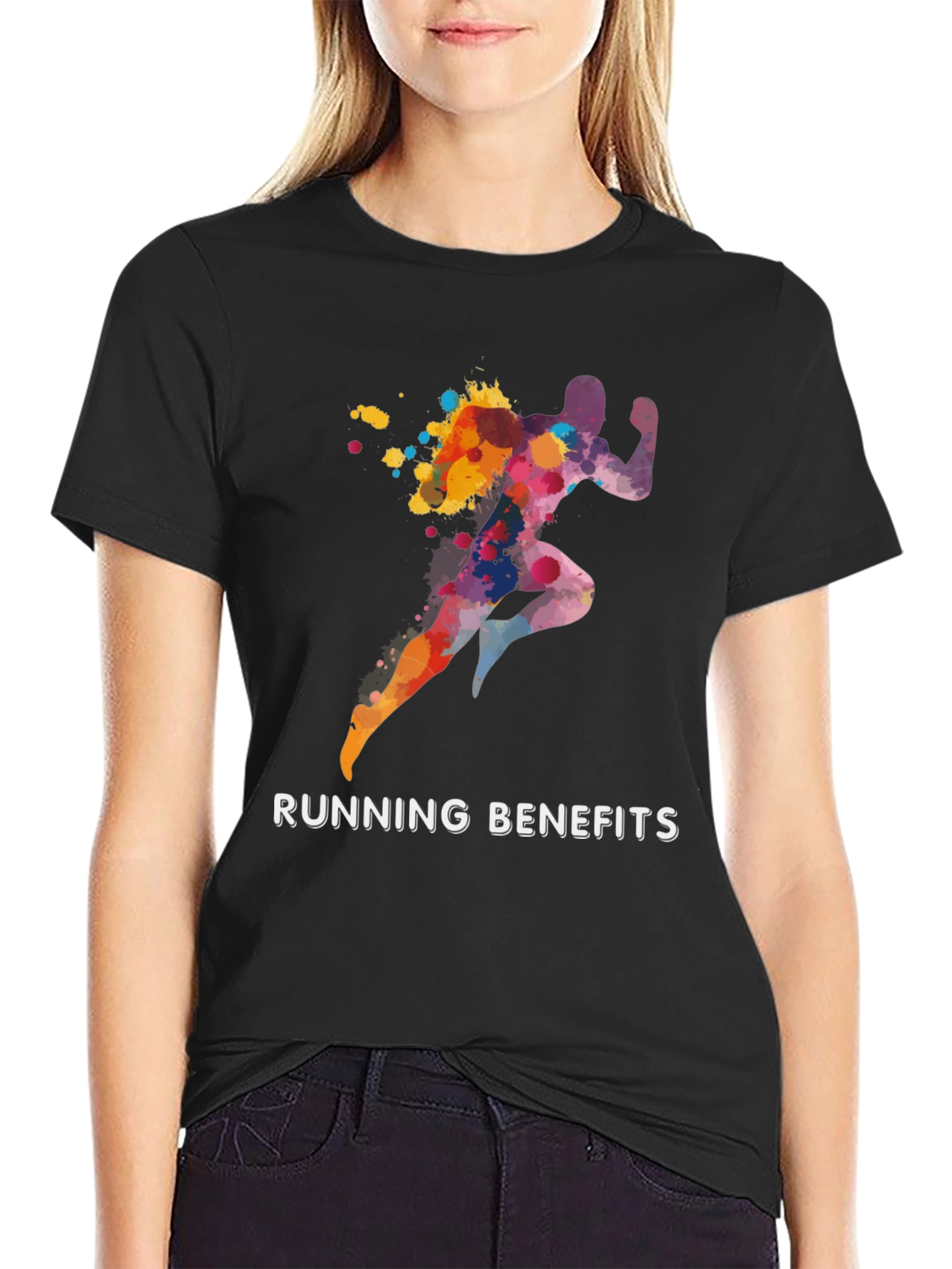 Running Benefits Graphic Tee - Black Cotton T-Shirt