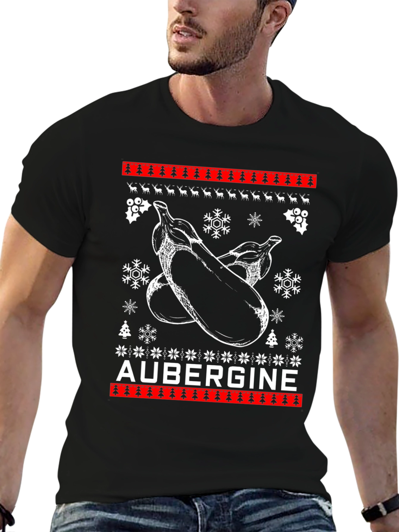 Aubergine Christmas T-Shirt - Funny Ugly Sweater Style