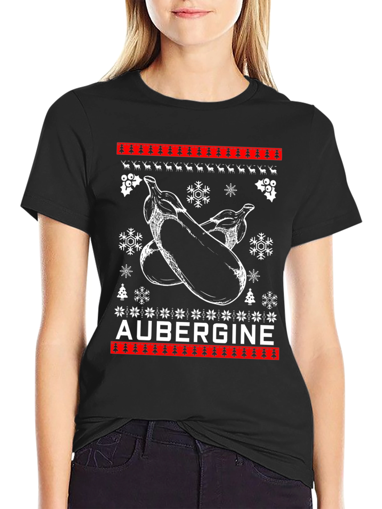 Aubergine Christmas T-Shirt - Funny Ugly Sweater Style