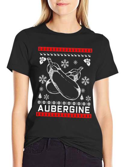 Aubergine Christmas T-Shirt - Funny Ugly Sweater Style