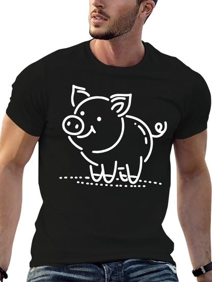 Cute Pig Graphic Black T-Shirt