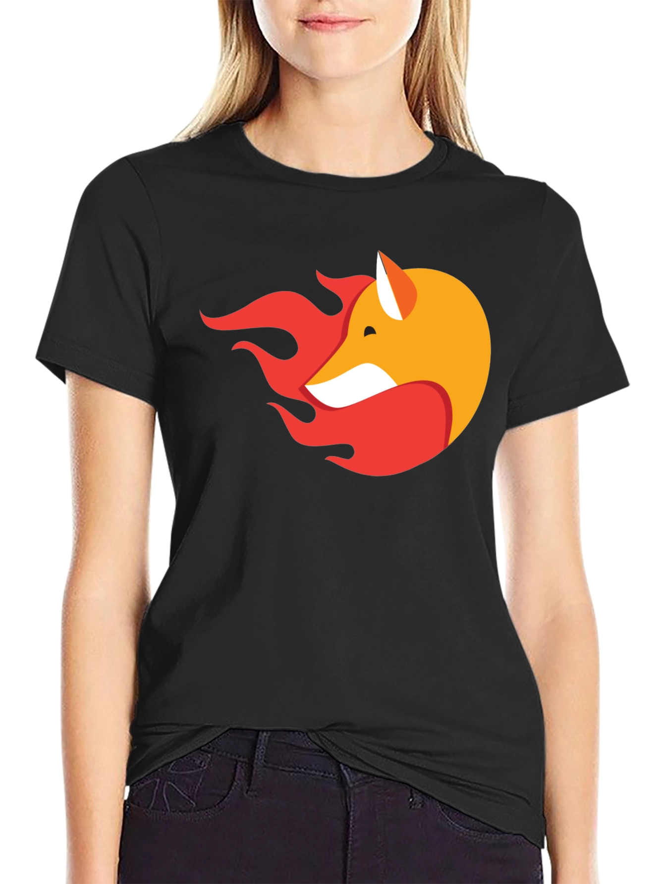 Stylish Black T-Shirt with Fox & Flame Graphic