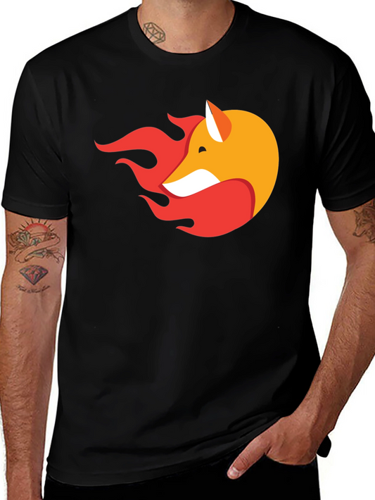 Stylish Black T-Shirt with Fox & Flame Graphic