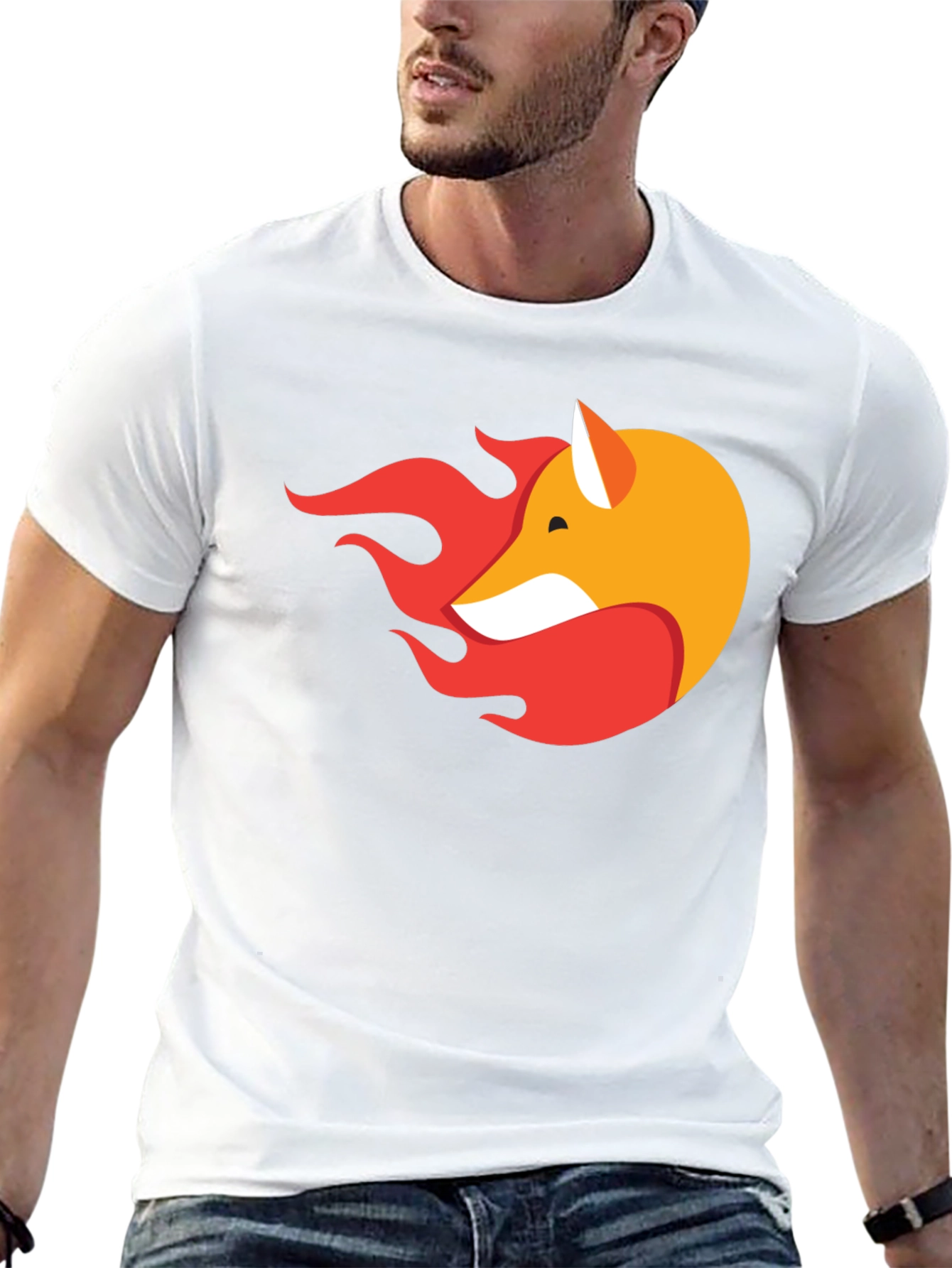 Stylish Black T-Shirt with Fox & Flame Graphic