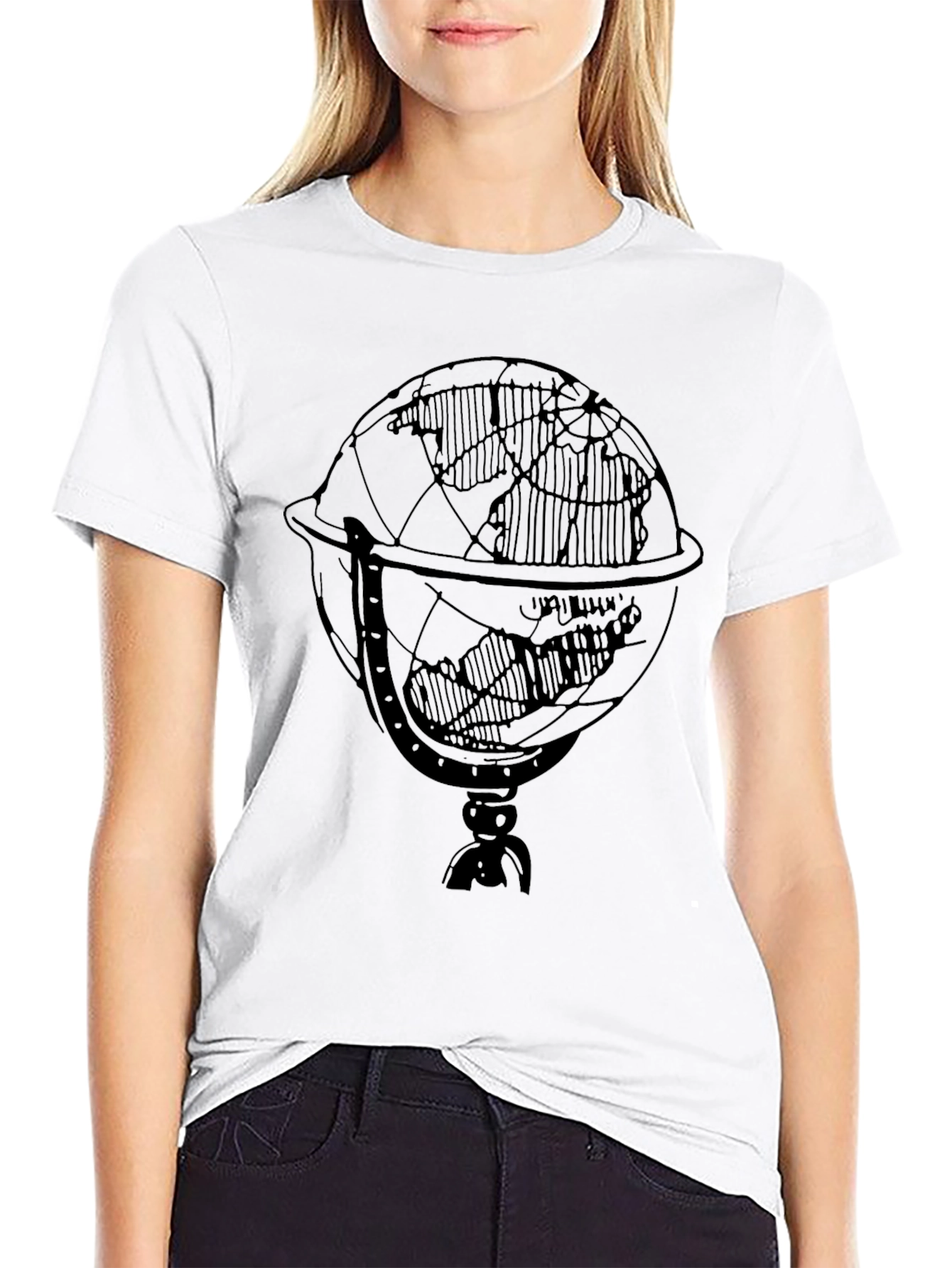 Mens Black T-Shirt with Globe Graphic