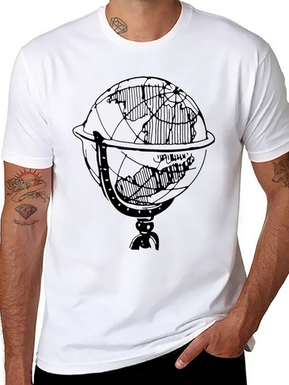 Mens Black T-Shirt with Globe Graphic