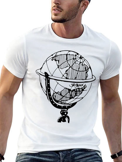 Mens Black T-Shirt with Globe Graphic