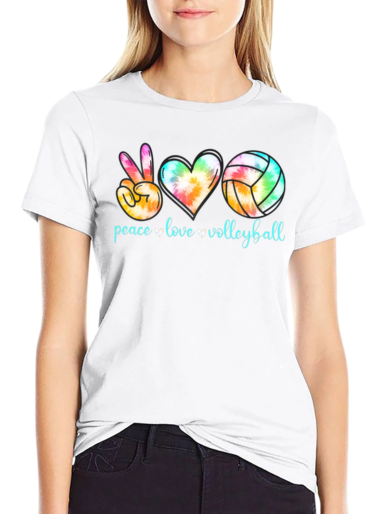 Peace Love Volleyball Tie-Dye Graphic Tee