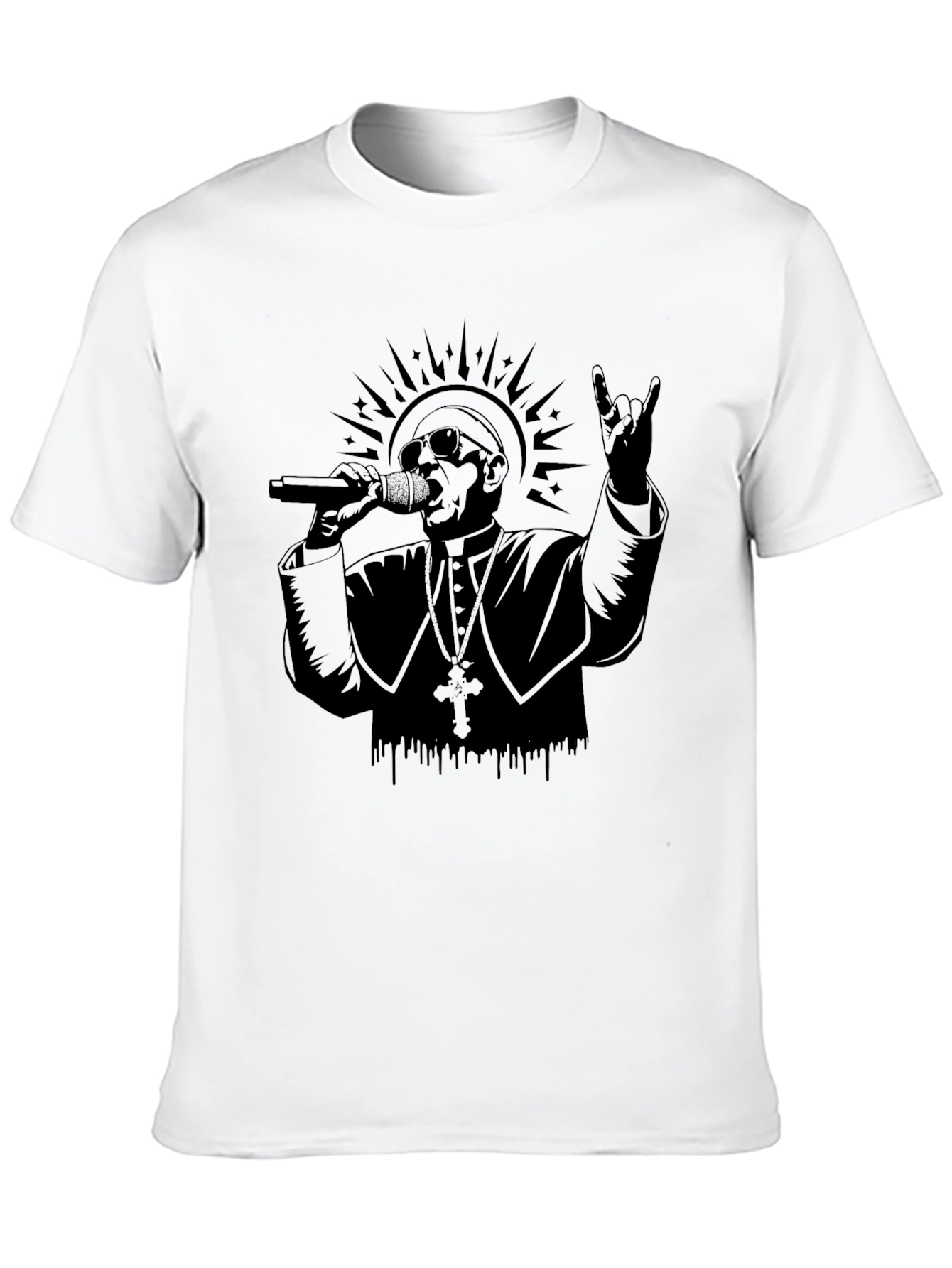 Rocker Pope Graphic Tee - Black Cotton T-Shirt