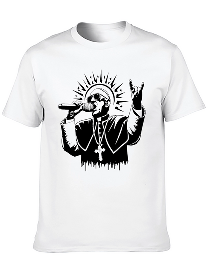 Rocker Pope Graphic Tee - Black Cotton T-Shirt