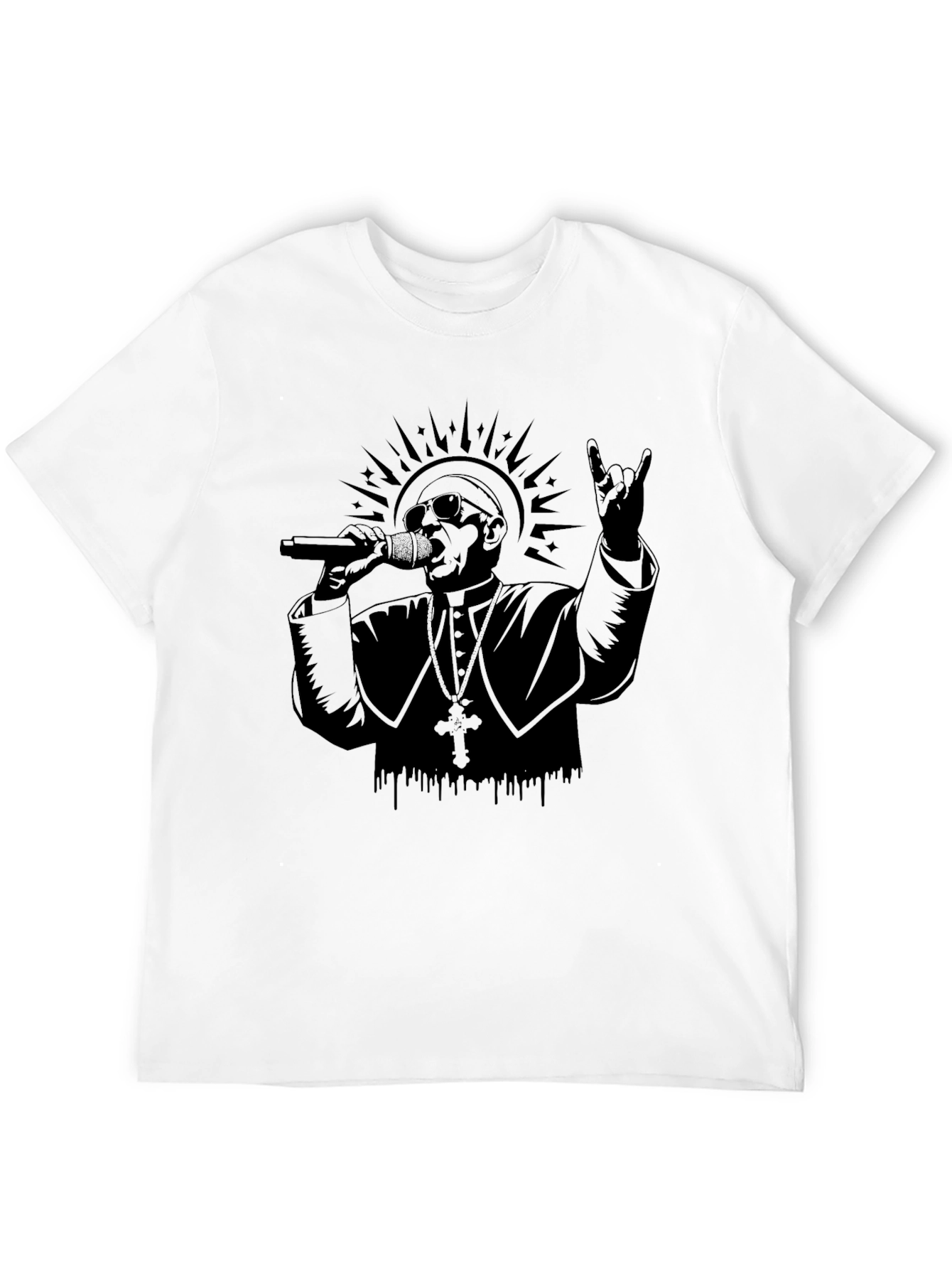 Rocker Pope Graphic Tee - Black Cotton T-Shirt
