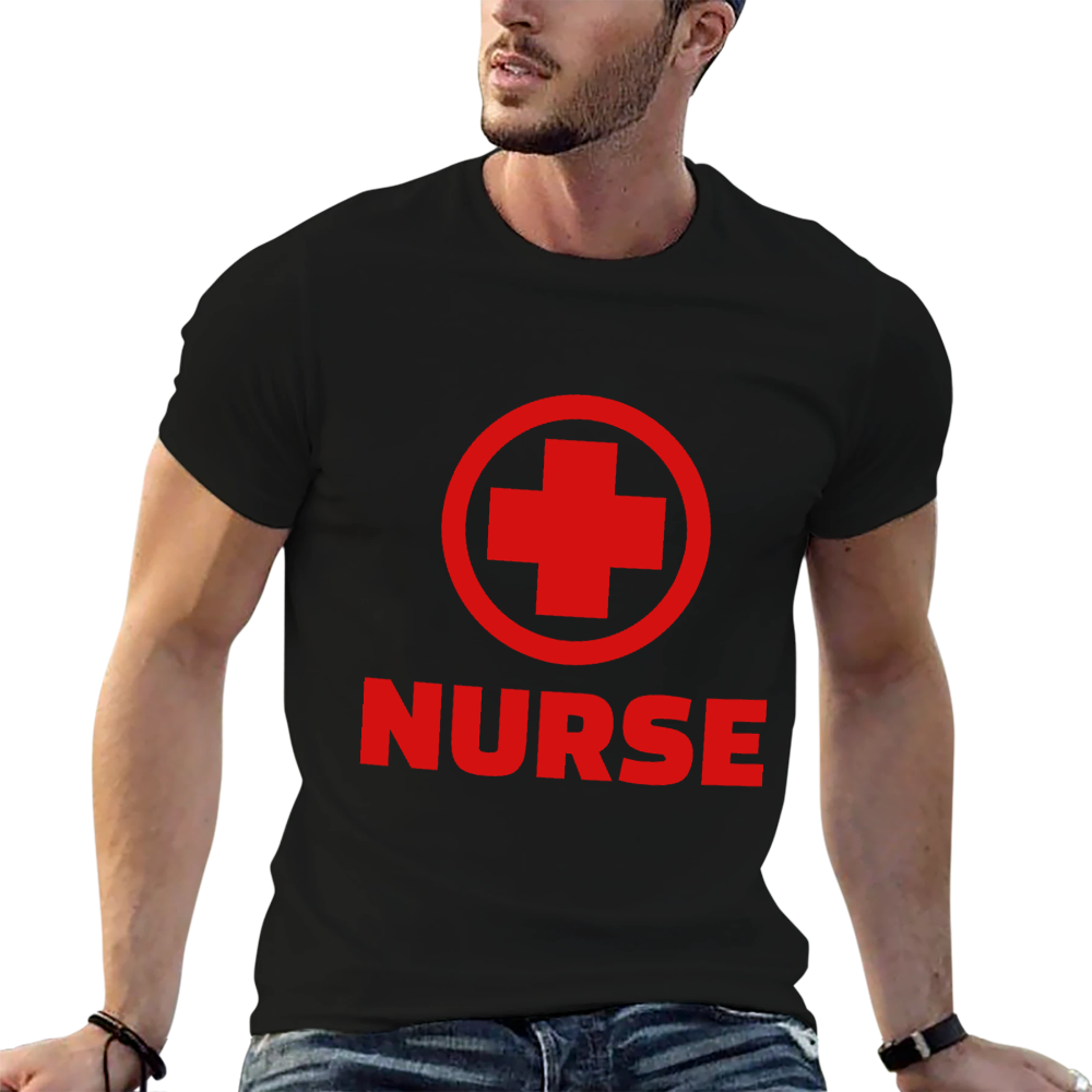 Nurse Red Cross Graphic T-Shirt 100% Cotton Unisex Casual Crew Neck Short Sleeve Tee for Medical Staff Daily Wear
