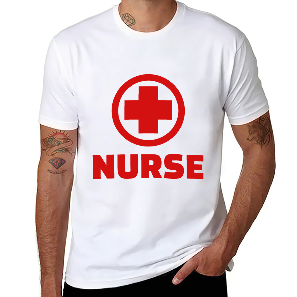 Nurse Red Cross Graphic T-Shirt 100% Cotton Unisex Casual Crew Neck Short Sleeve Tee for Medical Staff Daily Wear