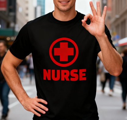 Nurse Red Cross Graphic T-Shirt 100% Cotton Unisex Casual Crew Neck Short Sleeve Tee for Medical Staff Daily Wear