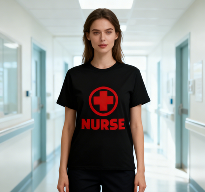 Nurse Red Cross Graphic T-Shirt 100% Cotton Unisex Casual Crew Neck Short Sleeve Tee for Medical Staff Daily Wear