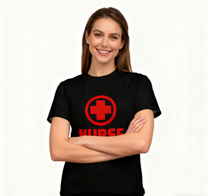 Nurse Red Cross Graphic T-Shirt 100% Cotton Unisex Casual Crew Neck Short Sleeve Tee for Medical Staff Daily Wear