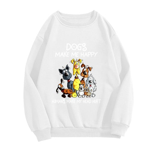Crewneck Sweatshirt "Dogs Make Me Happy" Graphic - Oversized Casual Long-Sleeve Pullover, Playful Pet-Lover Statement Top for Men