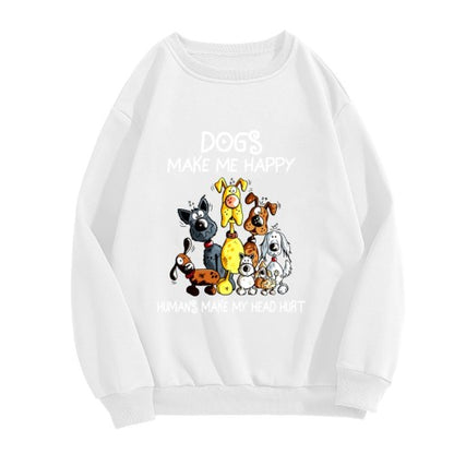 Crewneck Sweatshirt "Dogs Make Me Happy" Graphic - Oversized Casual Long-Sleeve Pullover, Playful Pet-Lover Statement Top for Men