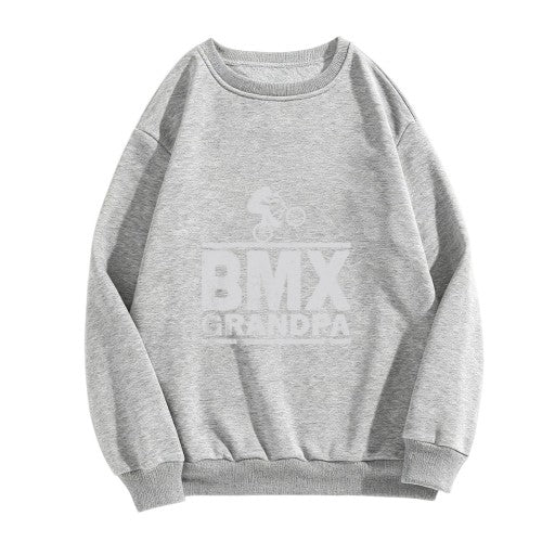 Crewneck Sweatshirt "BMX Grandpa" Graphic - Casual Oversized Long-Sleeve Pullover, Retro BMX Statement Top for Men