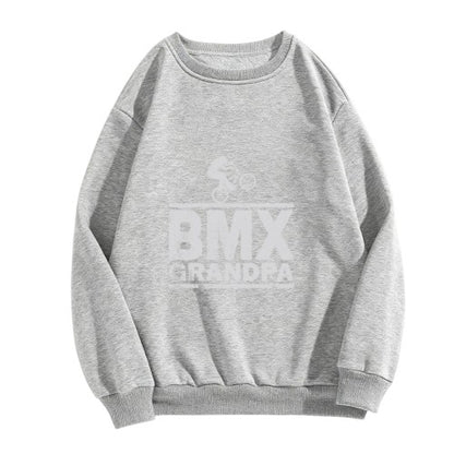 Crewneck Sweatshirt "BMX Grandpa" Graphic - Casual Oversized Long-Sleeve Pullover, Retro BMX Statement Top for Men