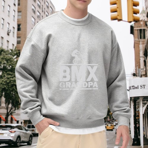 Crewneck Sweatshirt "BMX Grandpa" Graphic - Casual Oversized Long-Sleeve Pullover, Retro BMX Statement Top for Men