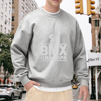 Crewneck Sweatshirt "BMX Grandpa" Graphic - Casual Oversized Long-Sleeve Pullover, Retro BMX Statement Top for Men