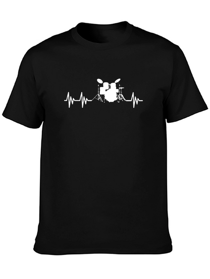 Drum Heartbeat Black T-Shirt - Musician Tee