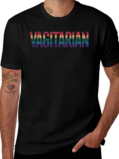 Vagitarian Pride Tee - Rainbow Letters Black Cotton