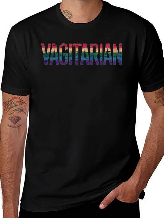 Vagitarian Pride Tee - Rainbow Letters Black Cotton