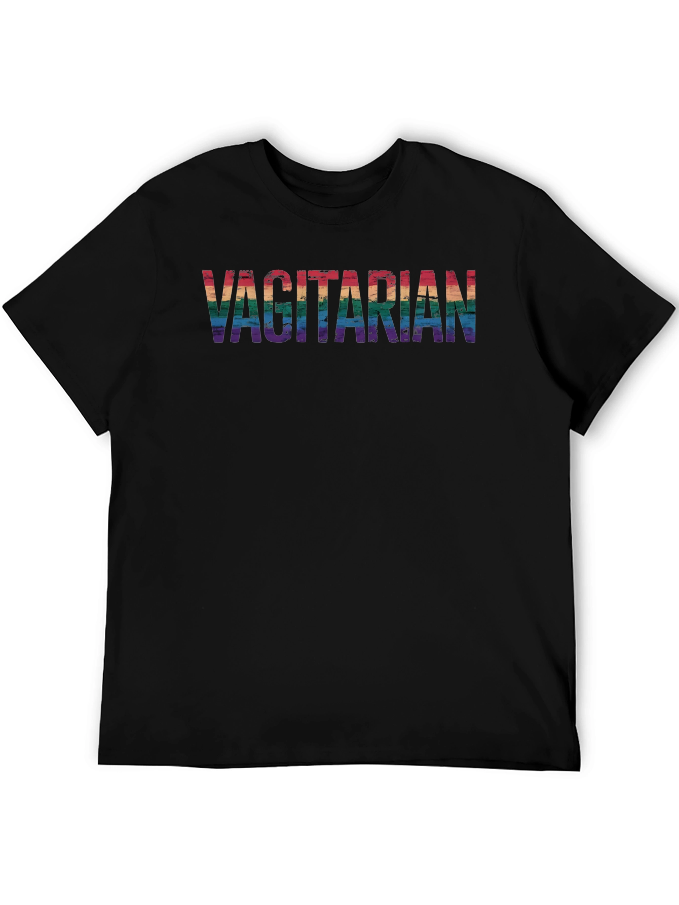 Vagitarian Pride Tee - Rainbow Letters Black Cotton