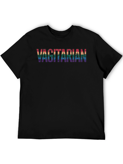 Vagitarian Pride Tee - Rainbow Letters Black Cotton