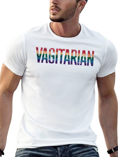 Vagitarian Pride Tee - Rainbow Letters Black Cotton