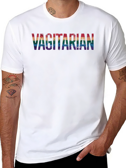 Vagitarian Pride Tee - Rainbow Letters Black Cotton
