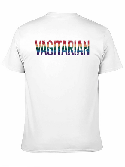 Vagitarian Pride Tee - Rainbow Letters Black Cotton