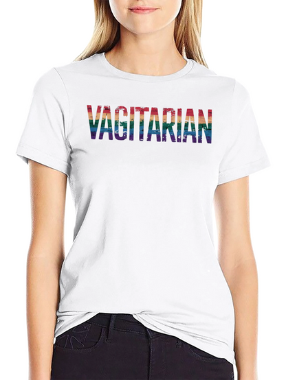 Vagitarian Pride Tee - Rainbow Letters Black Cotton
