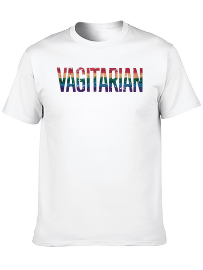 Vagitarian Pride Tee - Rainbow Letters Black Cotton