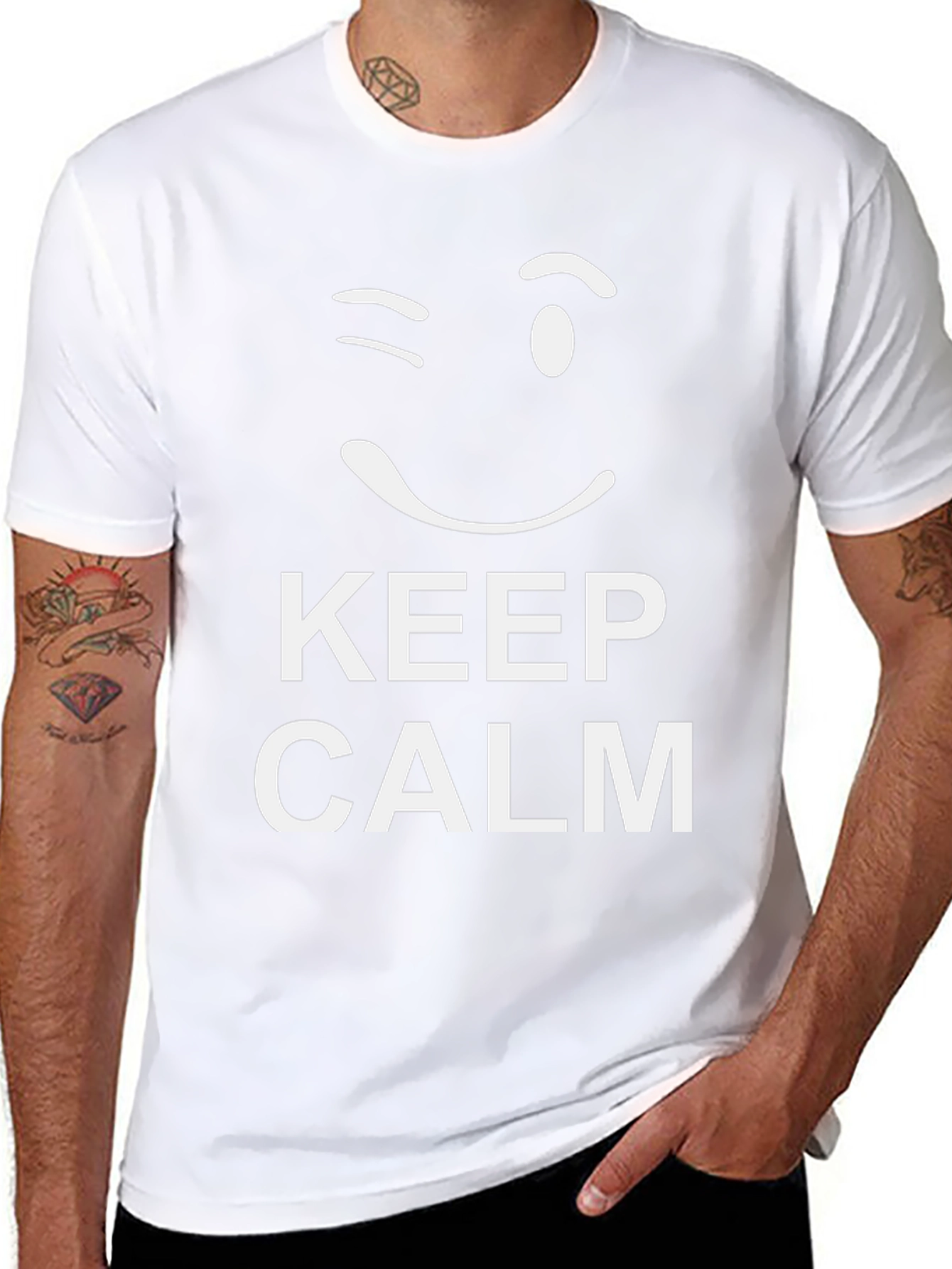 Keep Calm Wink Graphic Tee - Black Cotton T-Shirt