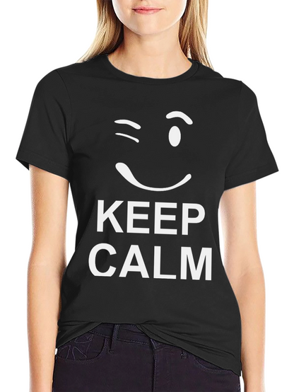 Keep Calm Wink Graphic Tee - Black Cotton T-Shirt