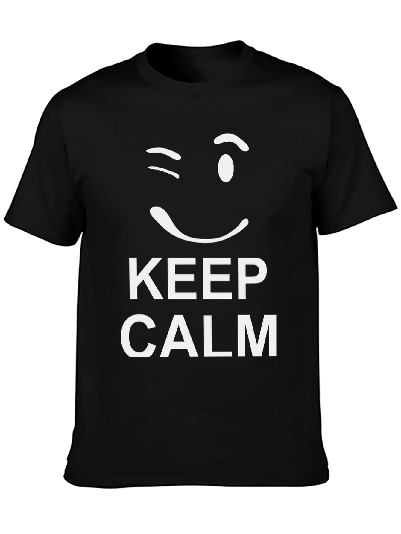 Keep Calm Wink Graphic Tee - Black Cotton T-Shirt